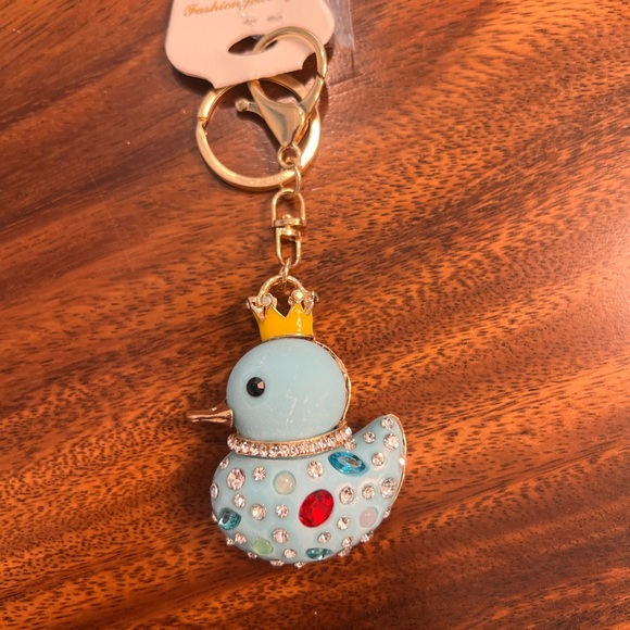Keychain/Bag Charm Blue Duck w Gems & Crown NWT - Picture 3 of 7